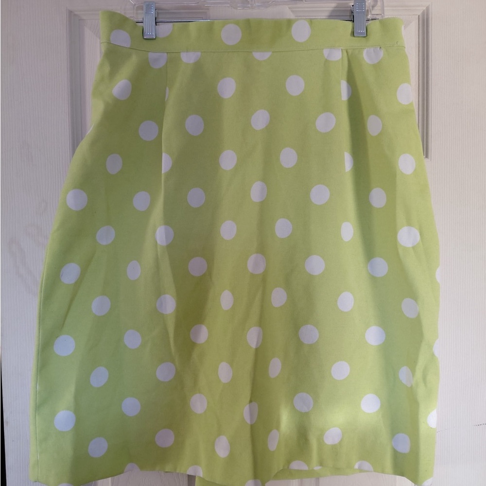 Vintage Lime Green and White Polka Dot A-Line Skirt